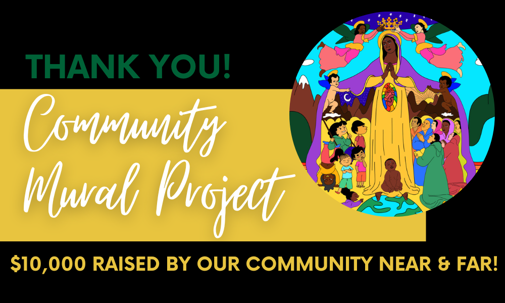 Text reads "Thank you! Community Mural Project $10,000 raised by our community near & far